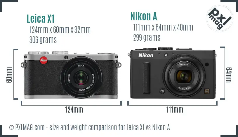 Leica X1 vs Nikon A size comparison