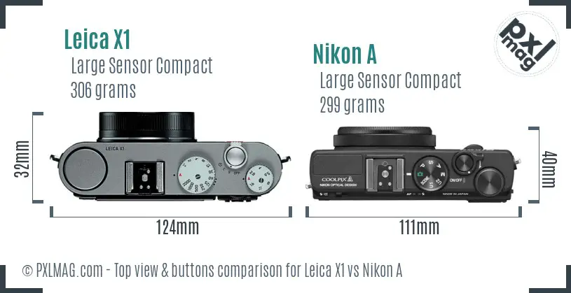 Leica X1 vs Nikon A top view buttons comparison