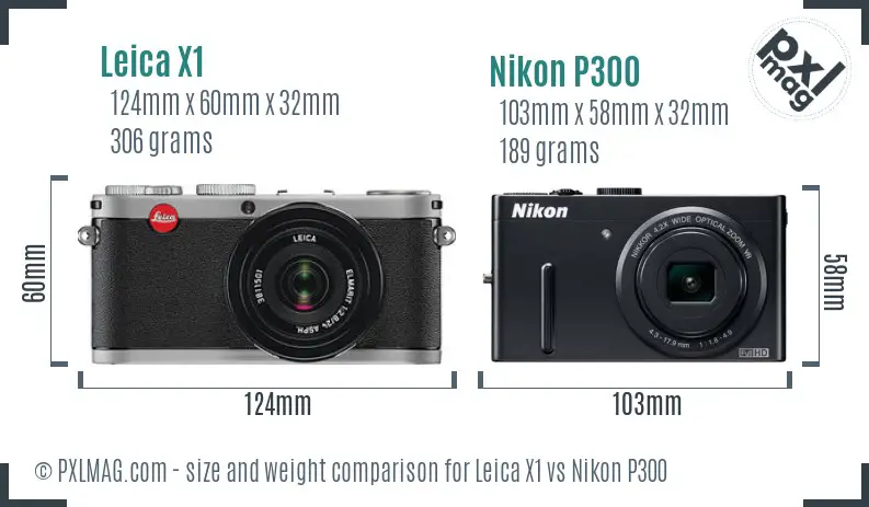 Leica X1 vs Nikon P300 size comparison