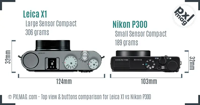 Leica X1 vs Nikon P300 top view buttons comparison