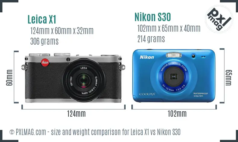 Leica X1 vs Nikon S30 size comparison