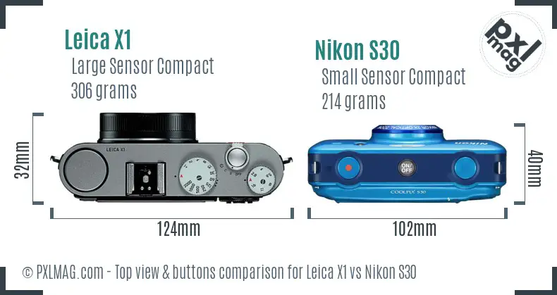 Leica X1 vs Nikon S30 top view buttons comparison