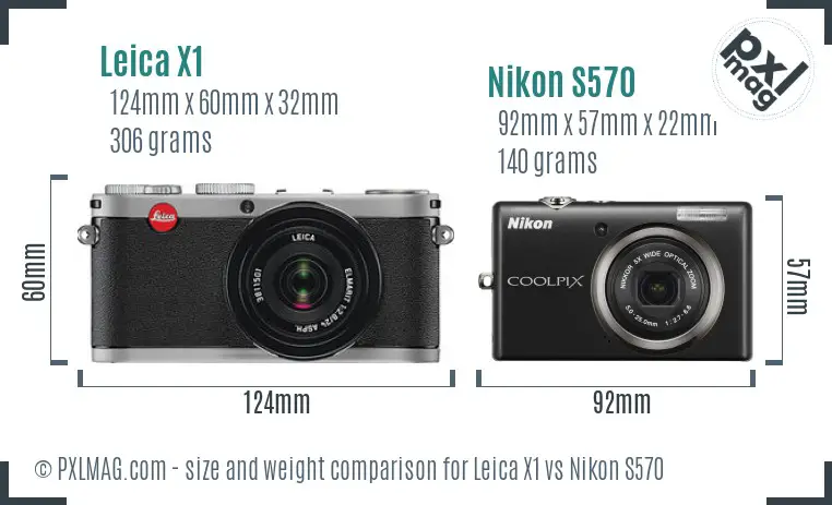 Leica X1 vs Nikon S570 size comparison