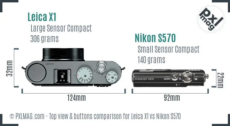 Leica X1 vs Nikon S570 top view buttons comparison