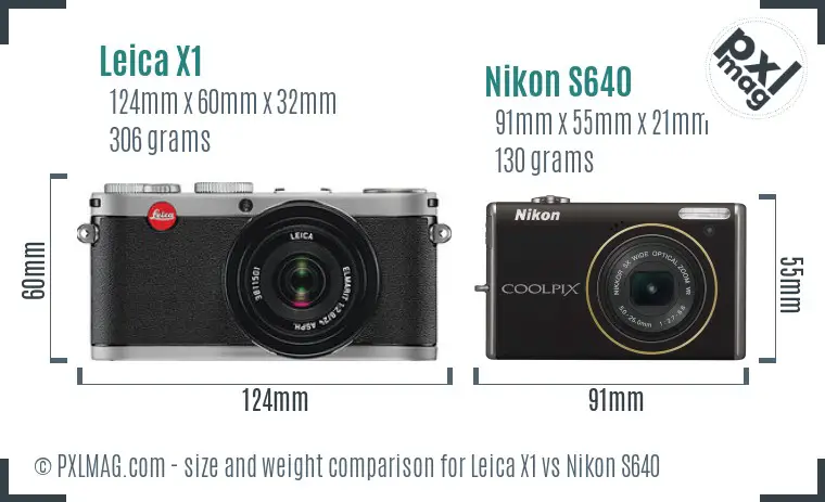 Leica X1 vs Nikon S640 size comparison