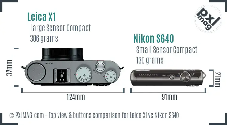 Leica X1 vs Nikon S640 top view buttons comparison