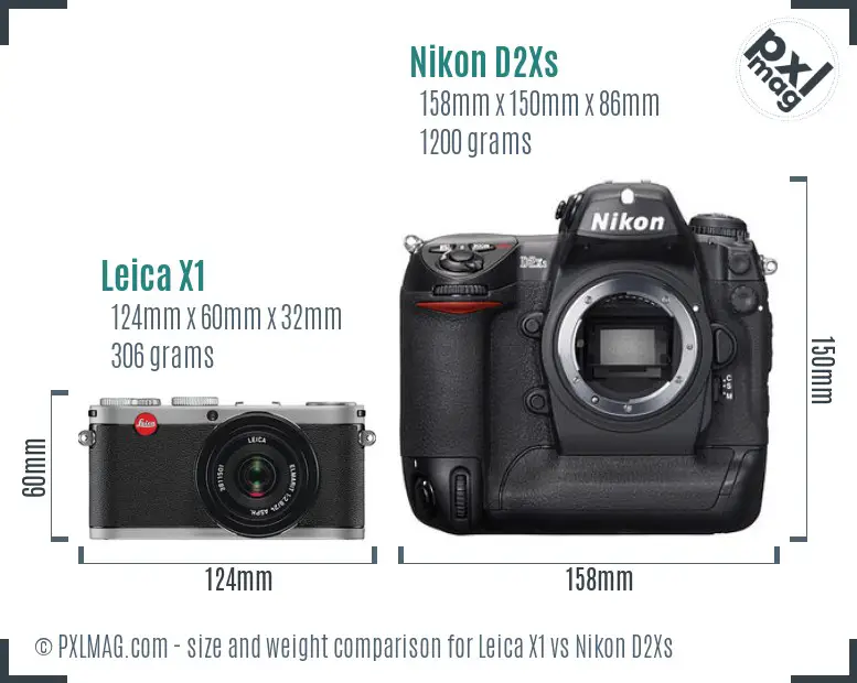 Leica X1 vs Nikon D2Xs size comparison