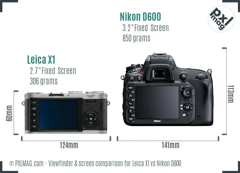 Leica X1 vs Nikon D600 Screen and Viewfinder comparison