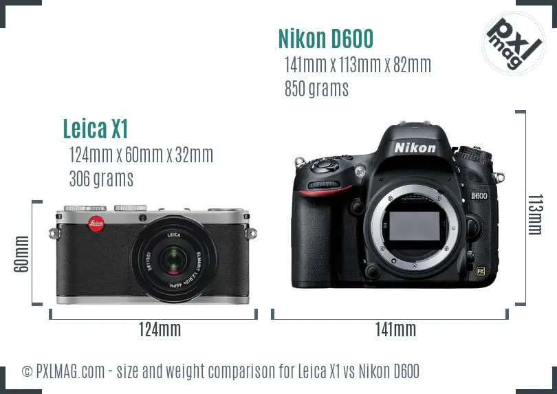 Leica X1 vs Nikon D600 size comparison