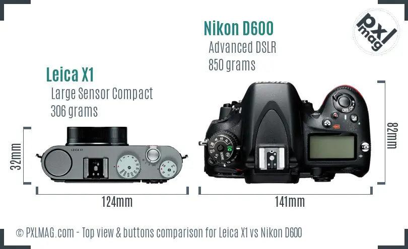Leica X1 vs Nikon D600 top view buttons comparison