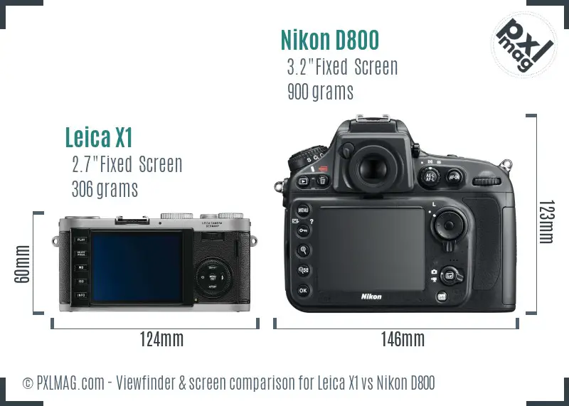 Leica X1 vs Nikon D800 Screen and Viewfinder comparison