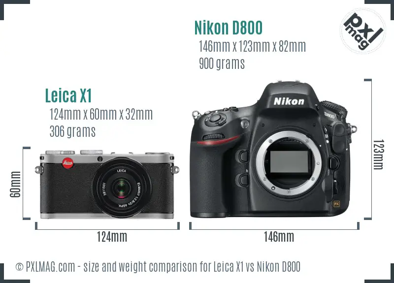 Leica X1 vs Nikon D800 size comparison