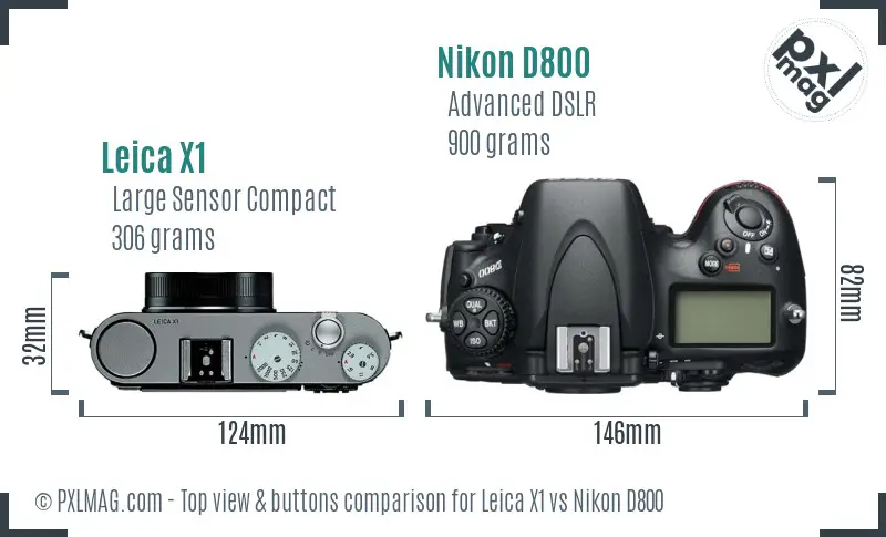 Leica X1 vs Nikon D800 top view buttons comparison