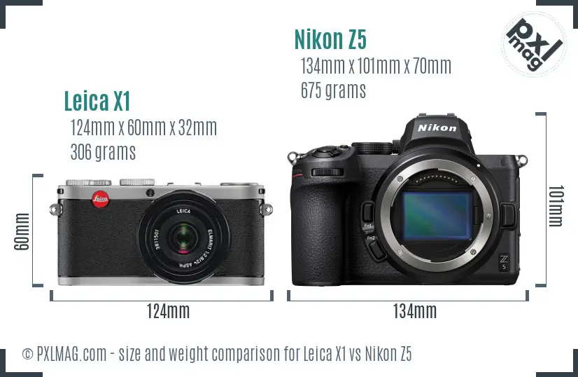 Leica X1 vs Nikon Z5 size comparison