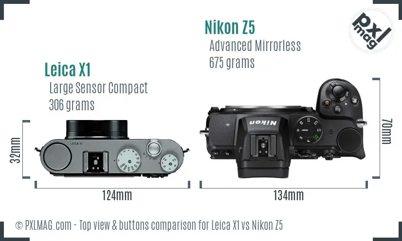 Leica X1 vs Nikon Z5 top view buttons comparison