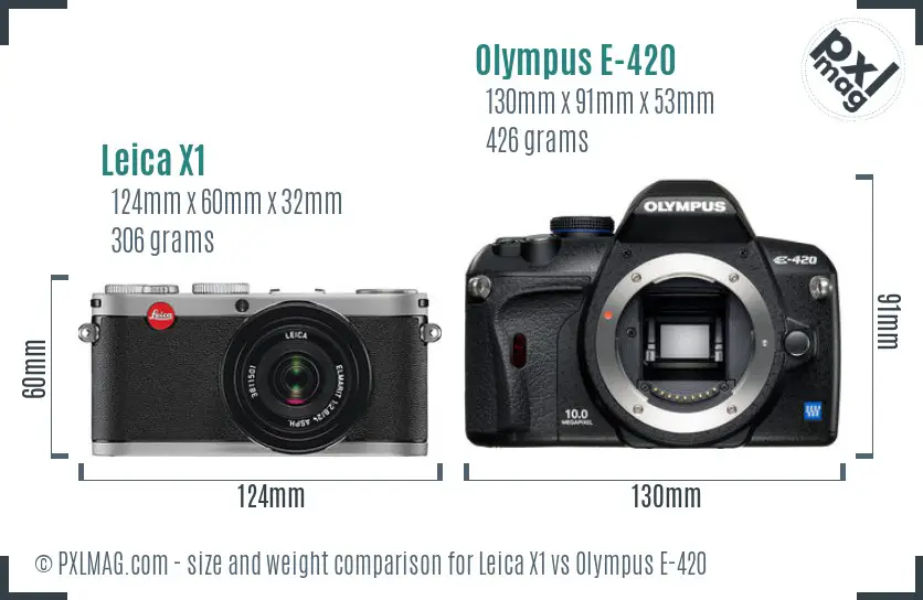 Leica X1 vs Olympus E-420 size comparison