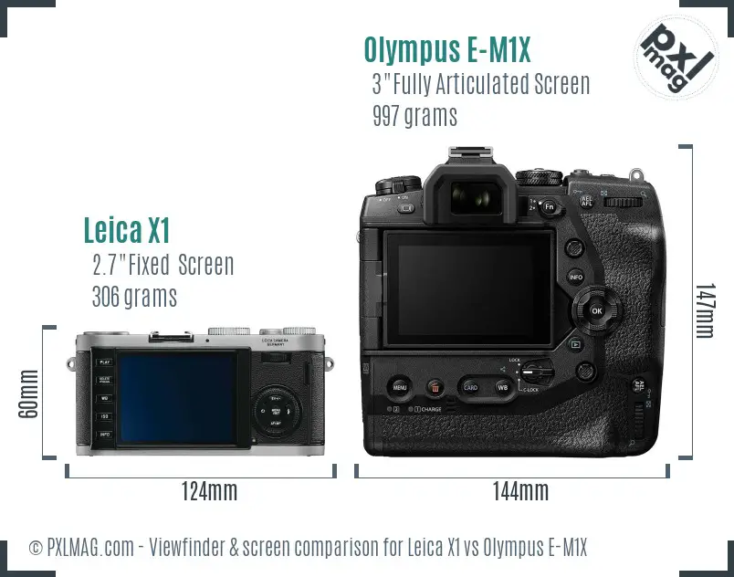 Leica X1 vs Olympus E-M1X Screen and Viewfinder comparison