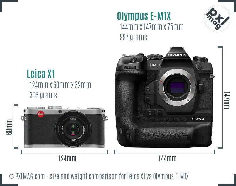 Leica X1 vs Olympus E-M1X size comparison