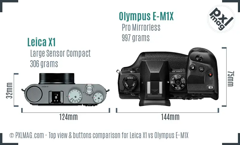 Leica X1 vs Olympus E-M1X top view buttons comparison