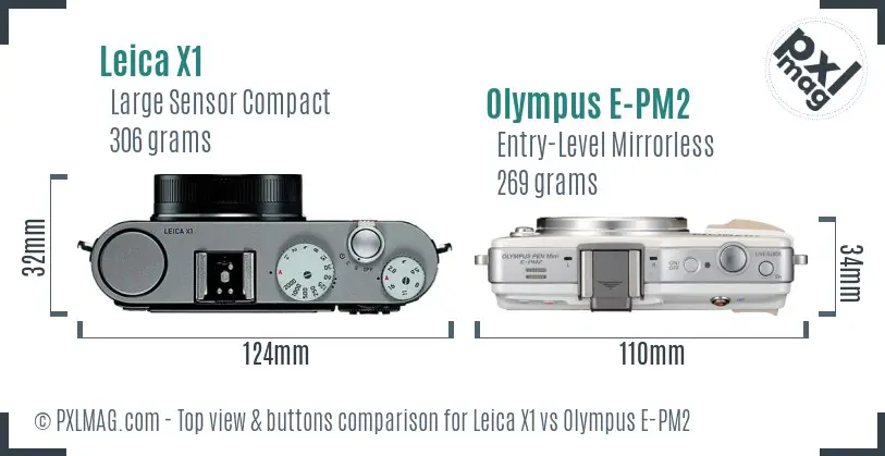 Leica X1 vs Olympus E-PM2 top view buttons comparison