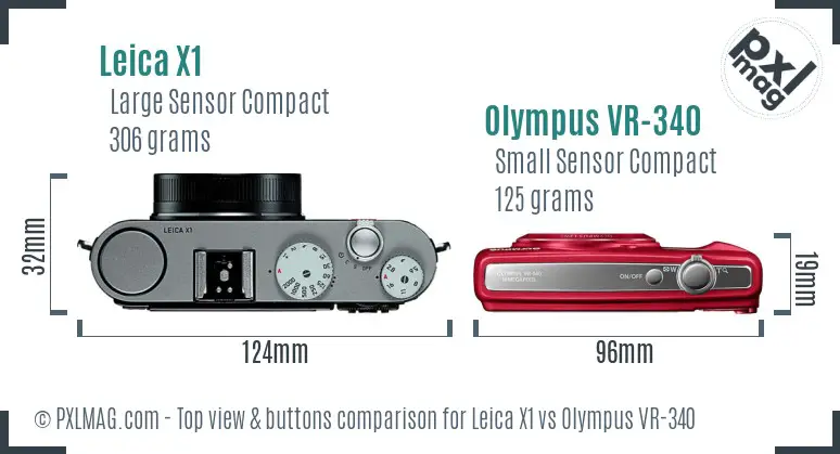 Leica X1 vs Olympus VR-340 top view buttons comparison