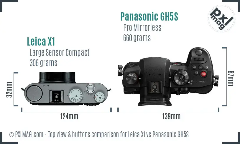 Leica X1 vs Panasonic GH5S top view buttons comparison