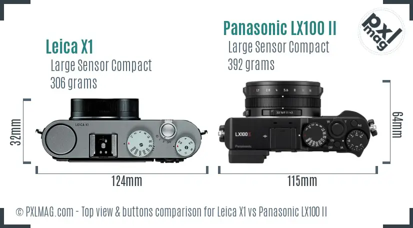 Leica X1 vs Panasonic LX100 II top view buttons comparison
