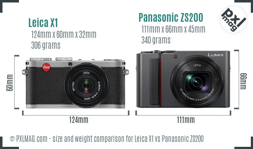 Leica X1 vs Panasonic ZS200 size comparison Leica X1 vs Panasonic ZS200 size comparison