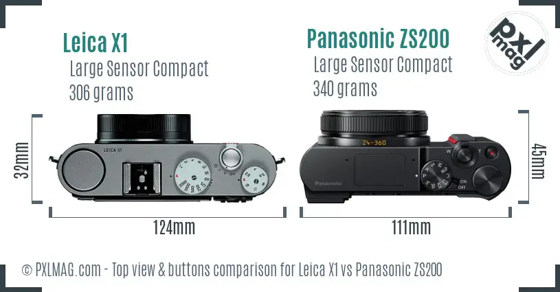 Leica X1 vs Panasonic ZS200 top view buttons comparison Leica X1 vs Panasonic ZS200 top view buttons comparison