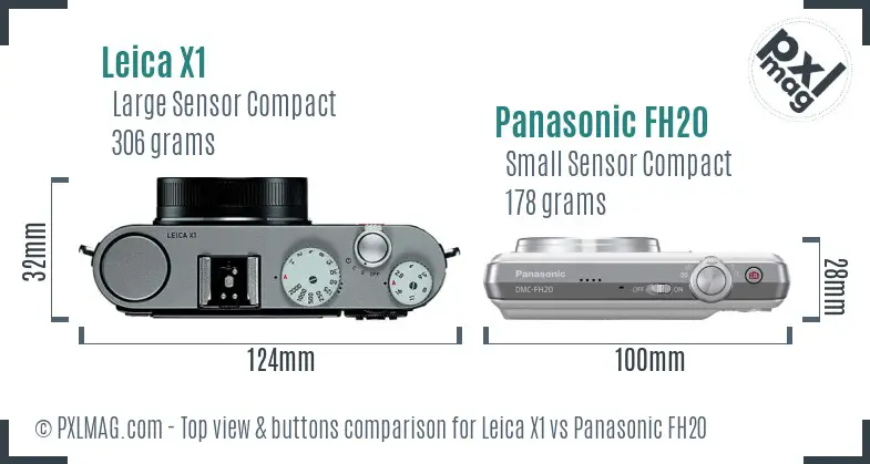 Leica X1 vs Panasonic FH20 top view buttons comparison