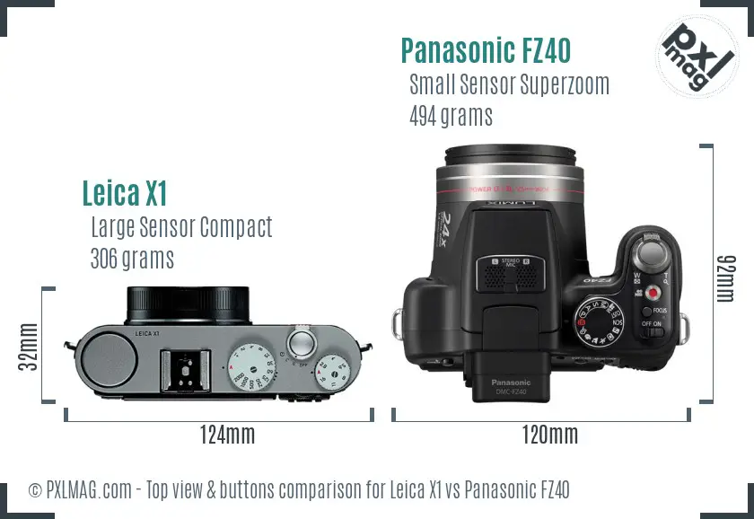Leica X1 vs Panasonic FZ40 top view buttons comparison