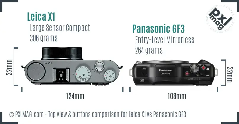 Leica X1 vs Panasonic GF3 top view buttons comparison