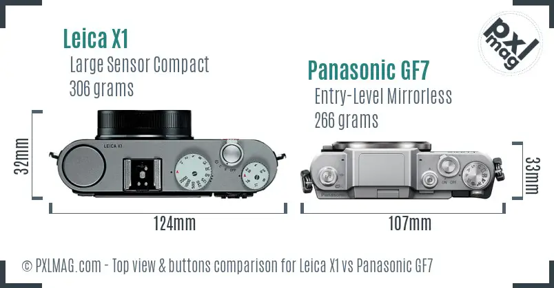 Leica X1 vs Panasonic GF7 top view buttons comparison