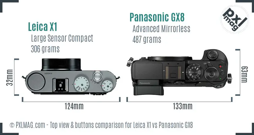Leica X1 vs Panasonic GX8 top view buttons comparison