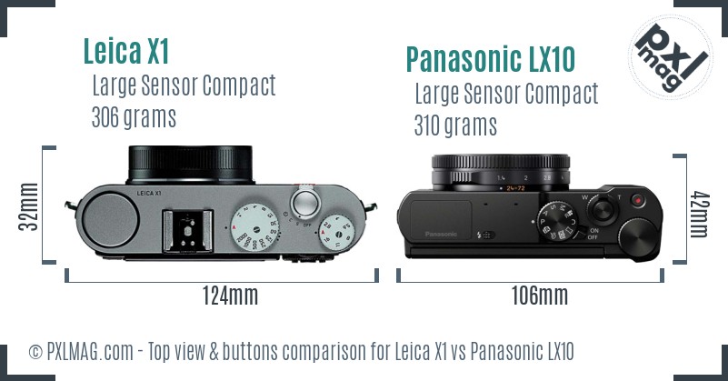 Leica X1 vs Panasonic LX10 top view buttons comparison