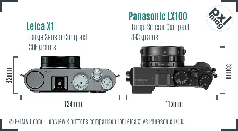 Leica X1 vs Panasonic LX100 top view buttons comparison