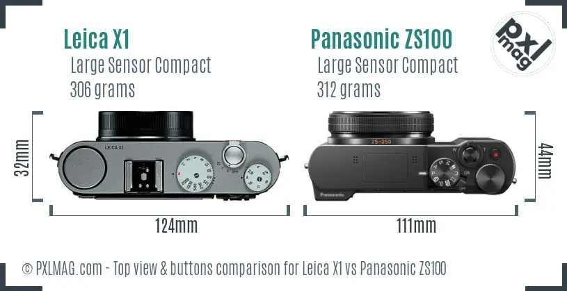 Leica X1 vs Panasonic ZS100 top view buttons comparison