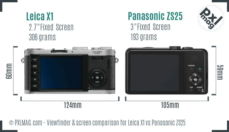 Leica X1 vs Panasonic ZS25 Screen and Viewfinder comparison