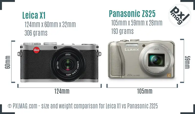 Leica X1 vs Panasonic ZS25 size comparison