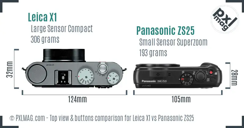 Leica X1 vs Panasonic ZS25 top view buttons comparison