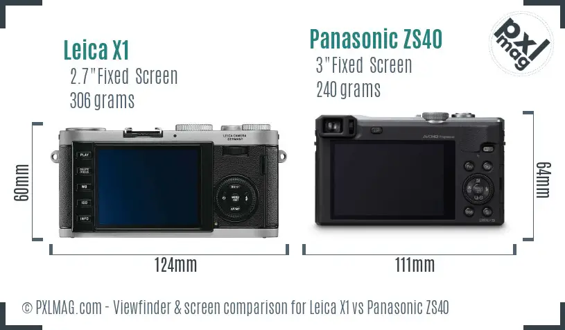 Leica X1 vs Panasonic ZS40 Screen and Viewfinder comparison