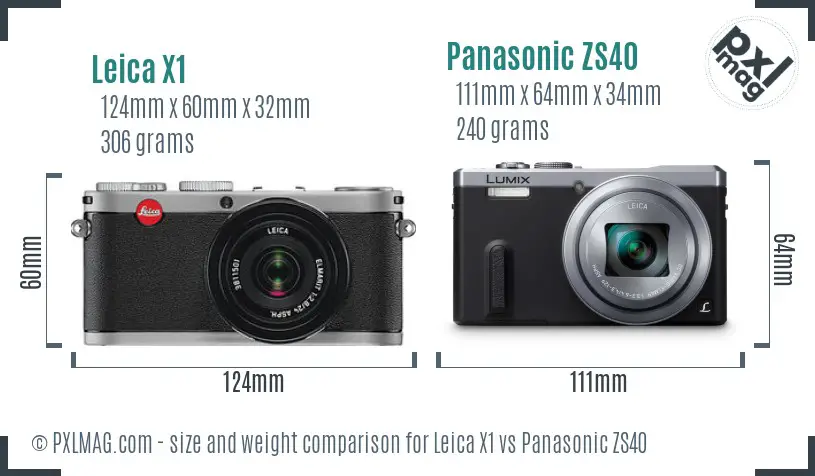 Leica X1 vs Panasonic ZS40 size comparison