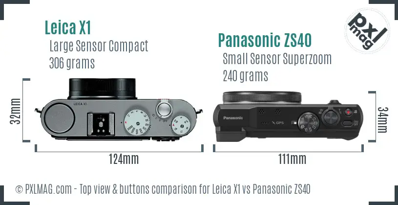 Leica X1 vs Panasonic ZS40 top view buttons comparison