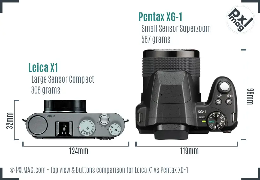 Leica X1 vs Pentax XG-1 top view buttons comparison