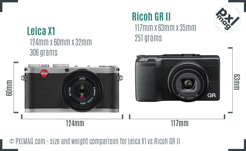 Leica X1 vs Ricoh GR II size comparison