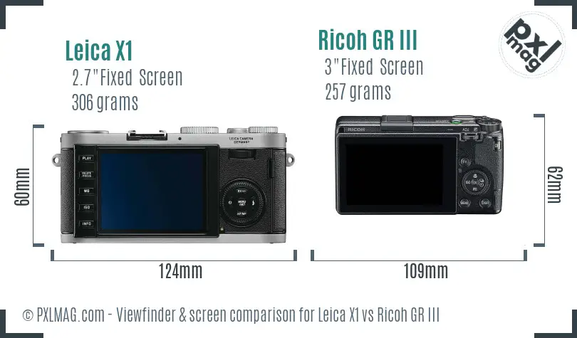 Leica X1 vs Ricoh GR III Screen and Viewfinder comparison