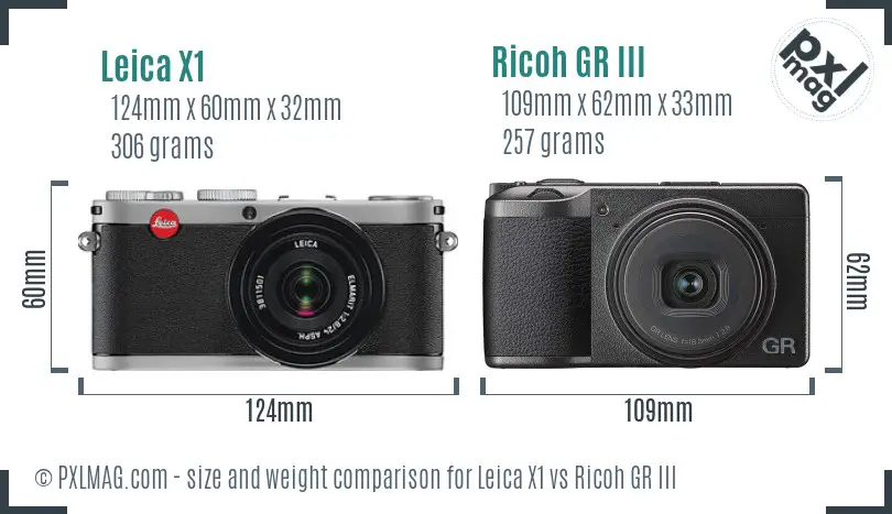 Leica X1 vs Ricoh GR III size comparison