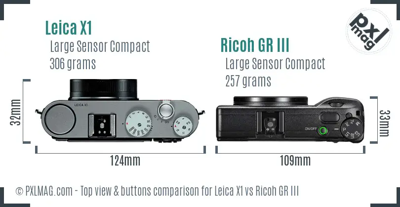 Leica X1 vs Ricoh GR III top view buttons comparison