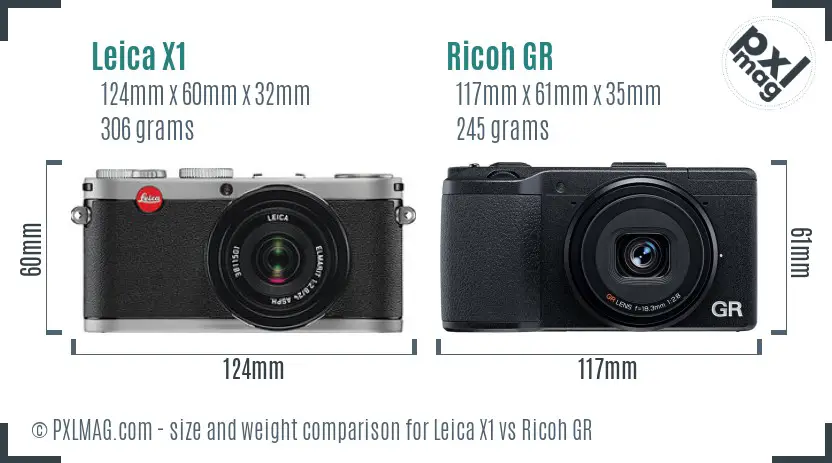 Leica X1 vs Ricoh GR size comparison