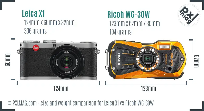 Leica X1 vs Ricoh WG-30W size comparison